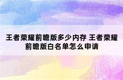 王者荣耀前瞻版多少内存 王者荣耀前瞻版白名单怎么申请